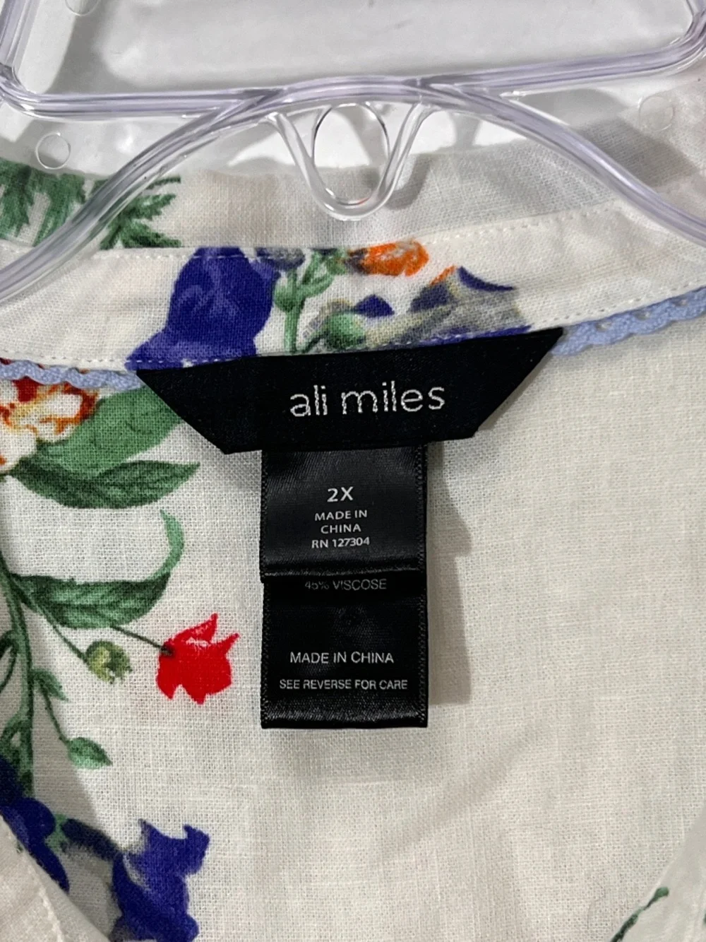 Ali Miles FloralPrint Point Collar Elbow Baloon Sleeve Button down Plus Size 2X - Picture 3 of 12